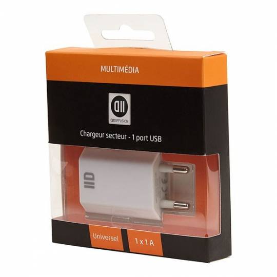 D2 DIFFUSION - Chargeur secteur 1 USB 1A - Blanc